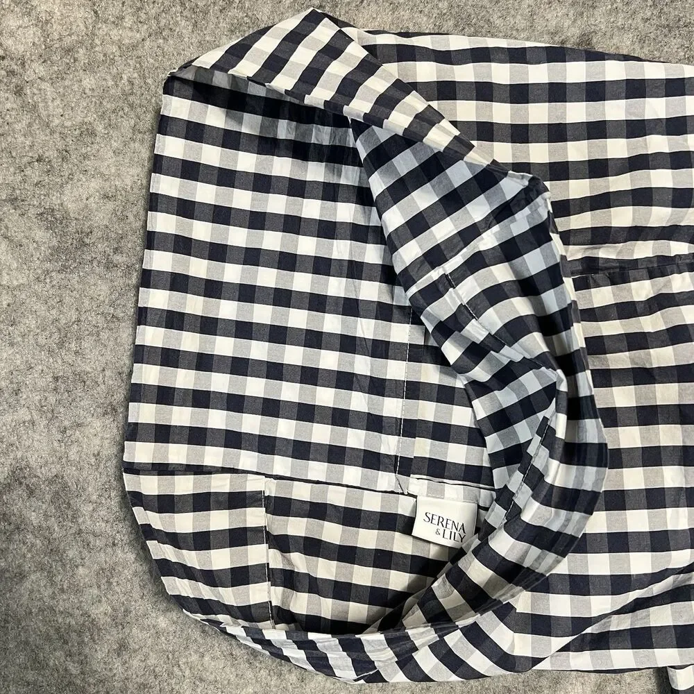 Serena & Lily Full Flat Sheet Pillow Case Set Gingham Navy White Buffalo Check